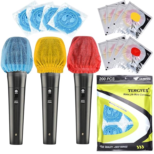 TENGYES 200 PCS Microphone Hygiene Covers Disposable Non-woven Handheld Mic Covers for KTV Karaoke Recording Stage Performance Multicolored