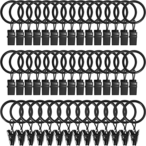 LLPJS LLPJS 44 Pack Curtain Rings Hooks Hanger Clips for Drapery Bows 1 Inch Interior Diameter Fits 5/8 Inch Rod Black