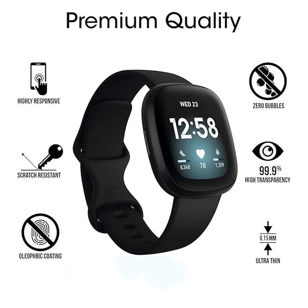 Youniker Youniker 6 Pack Fitbit Versa 3 Screen Protector Film for Fitbit Sense Smartwatch Crystal Clear HD Anti Scratch Anti Fingerprint Cover - View 3 of 9