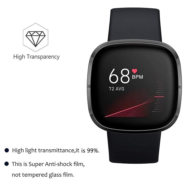 Youniker Youniker 6 Pack Fitbit Versa 3 Screen Protector Film for Fitbit Sense Smartwatch Crystal Clear HD Anti Scratch Anti Fingerprint Cover - View 4 of 9