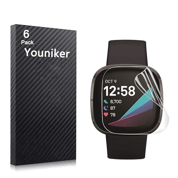 Youniker Youniker 6 Pack Fitbit Versa 3 Screen Protector Film for Fitbit Sense Smartwatch Crystal Clear HD Anti Scratch Anti Fingerprint Cover