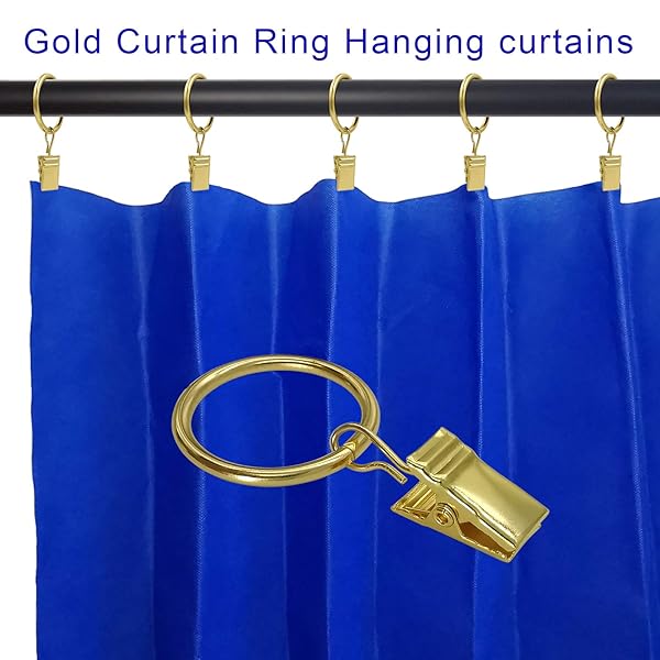 LLPJS LLPJS 44 Pack Curtain Rings with Clips for Drapery and Bows 1 Inch Interior Diameter Fits 5/8 Inch Rod Gold - View 4 of 6