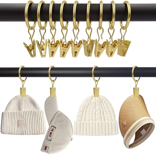 LLPJS LLPJS 44 Pack Curtain Rings with Clips for Drapery and Bows 1 Inch Interior Diameter Fits 5/8 Inch Rod Gold - View 5 of 6