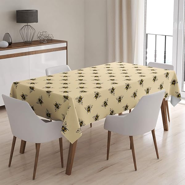 Q-Beans Q-Beans Rectangle Decorative Tablecloth 60 x 84 inch Washable Reusable Cover for Indoor Outdoor Honey Bee Design - View 2 of 2