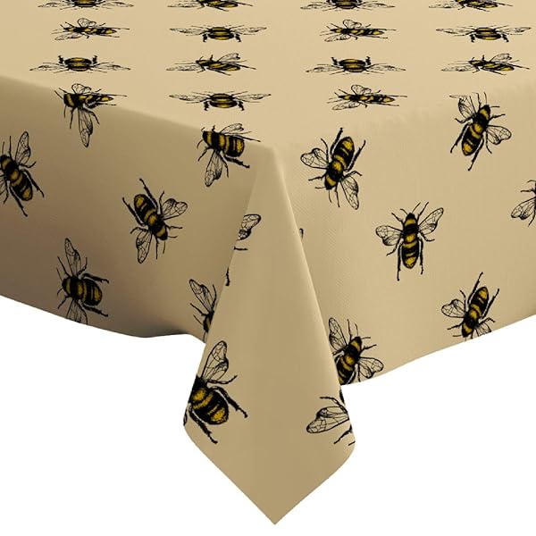 Q-Beans Rectangle Decorative Tablecloth 60 x 84 inch Washable Reusable Cover for Indoor Outdoor Honey Bee Design