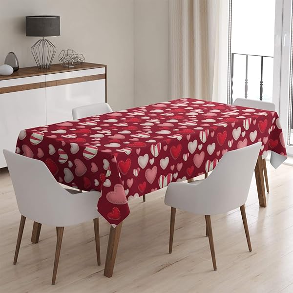 Q-Beans Q-Beans Rectangle Decorative Tablecloth 60 x 84 inch Washable Reusable Cover for Indoor Outdoor Valentines Day Sewed Hearts - View 2 of 2