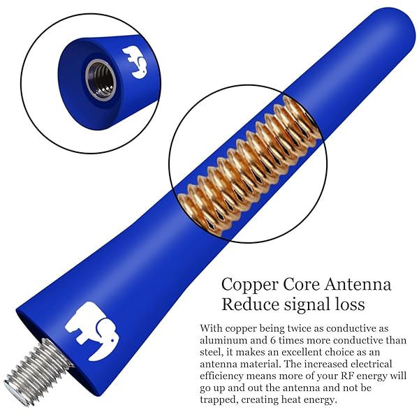 ONE250 ONE250 Short Copper Core Antenna 2.5 inch for Jeep Wrangler JK JKU JL JLU Rubicon Sahara Gladiator Renegade Cherokee 2007-2024 Blue - View 3 of 7