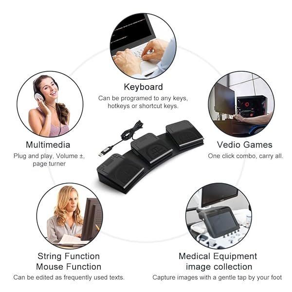 PCsensor PCsensor USB Foot Pedal 3 Key Programmable Foot Switch for Gaming Office Work and Music Page Turning - View 3 of 7