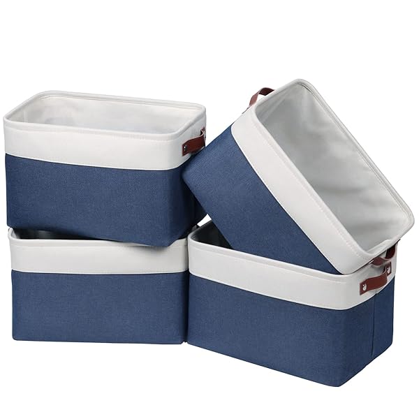 Univivi Univivi 4PC Large Foldable Fabric Storage Baskets for Closet Organizing Blue with Handles Hard Bottom 15X10.5X9.5 Inches