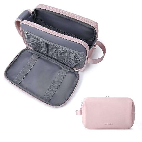 BAGSMART Water-Resistant BAGSMART Toiletry Bag for Men | Travel Dopp Kit & Organizer in Pink - Essential for Toiletries & Accessories