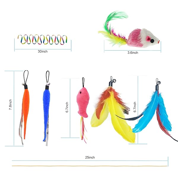 ZPH ZPH Cat Toys Interactive Feather Variety Pack for Cats Includes Wand Fluffy Mouse Worms and Fish for Fun and Exercise - View 3 of 6