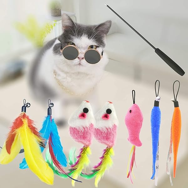 ZPH ZPH Cat Toys Interactive Feather Variety Pack for Cats Includes Wand Fluffy Mouse Worms and Fish for Fun and Exercise - View 4 of 6