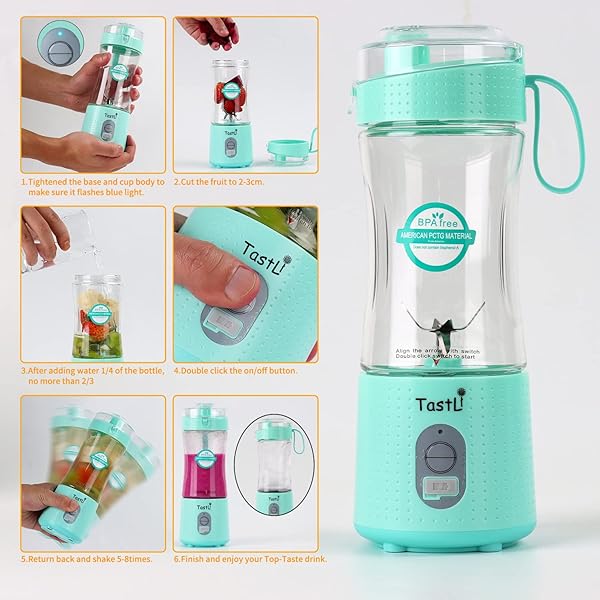 TastLi Portable Mini Blender for Smoothies and Shakes USB Rechargeable Cordless Sky Blue - View 5 of 6