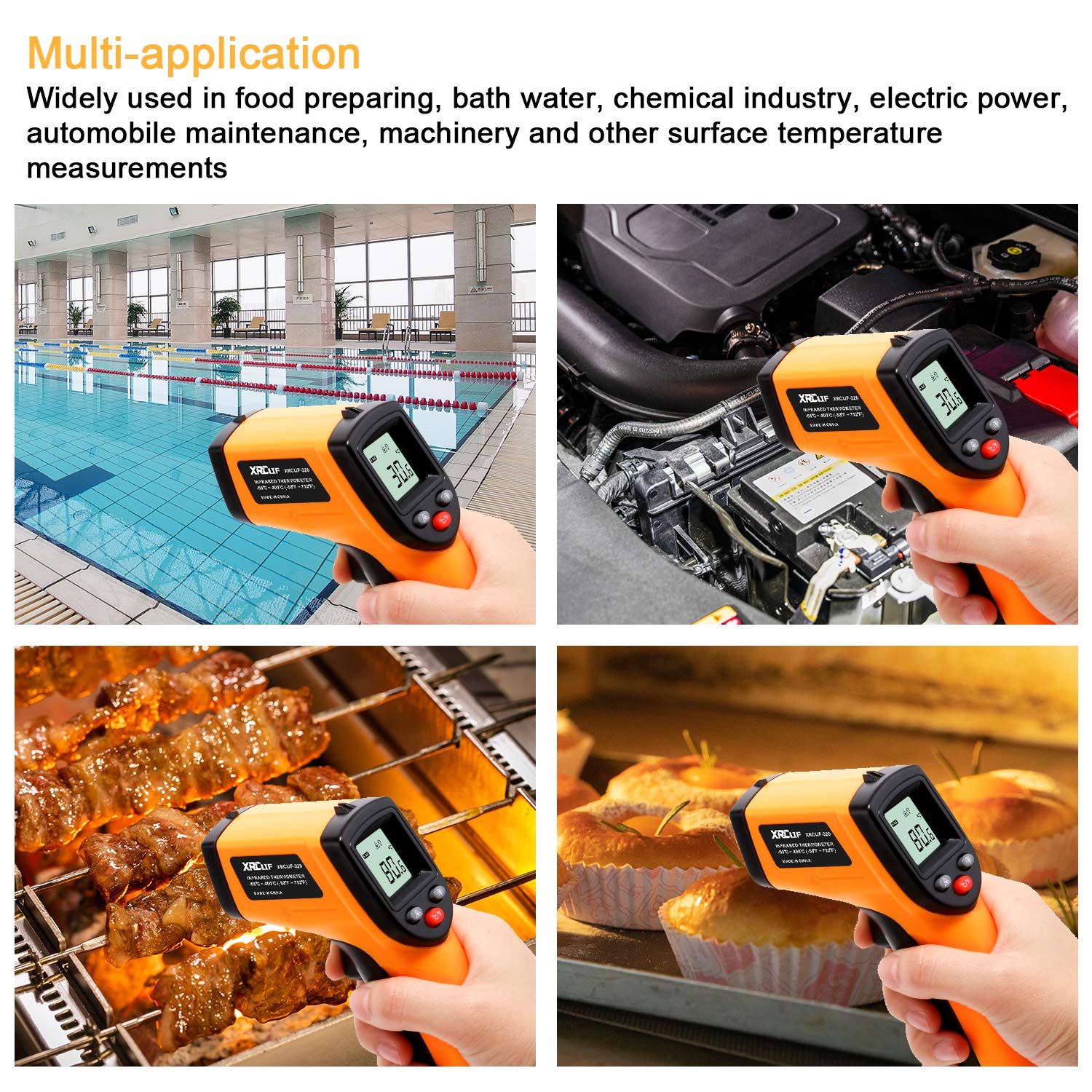 Digital Infrared Thermometer Tool Gun Non-Contact Laser Temperature Gun for Cooking Industry and Automobile Max Min Measure -58F to 752F - View 3 of 7