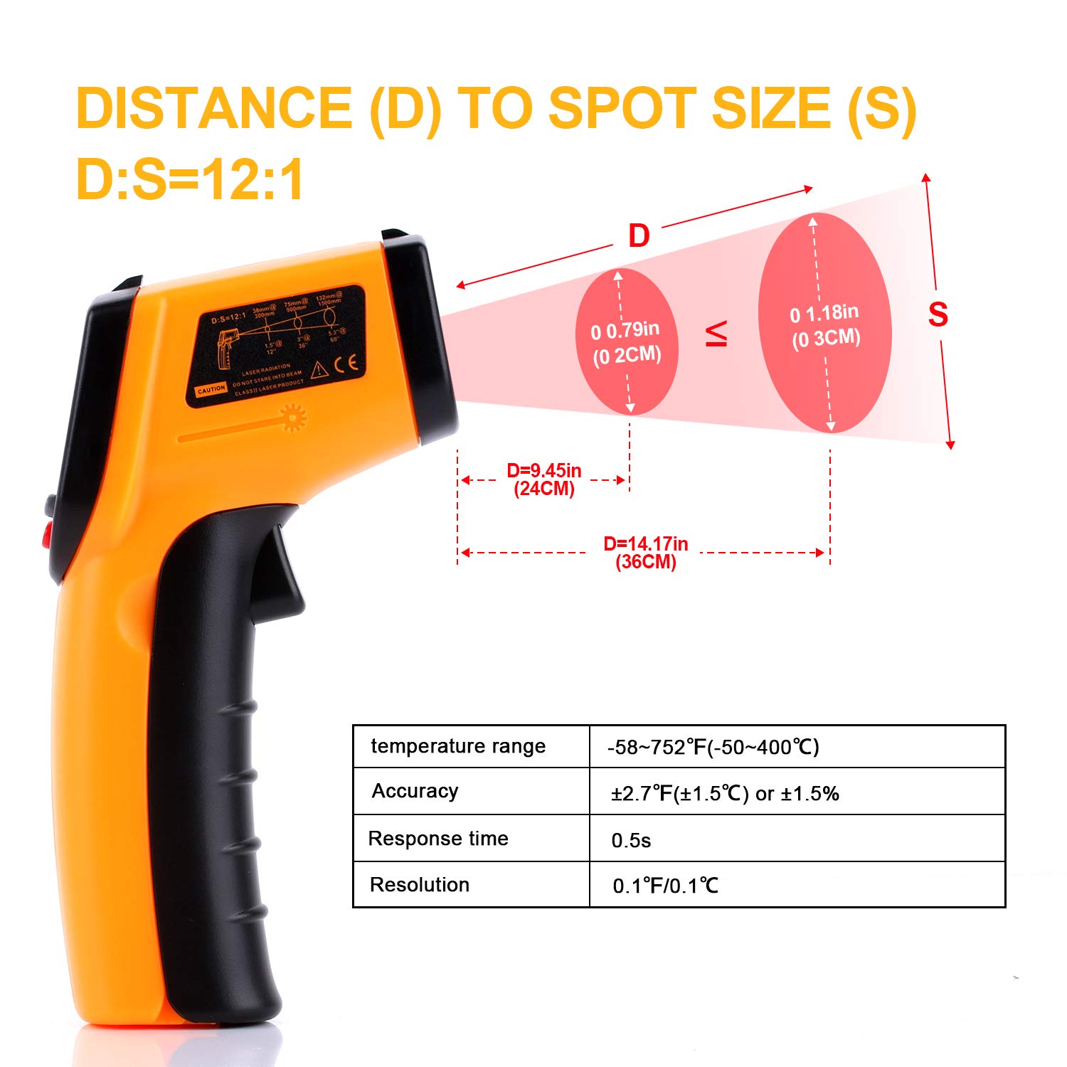 Digital Infrared Thermometer Tool Gun Non-Contact Laser Temperature Gun for Cooking Industry and Automobile Max Min Measure -58F to 752F - View 5 of 7