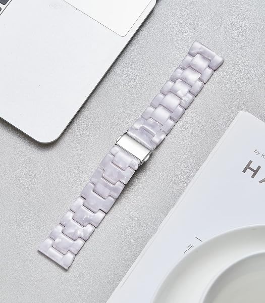 BINLUN Resin Watch Bands Replacement Straps for Men Women Quick Release Lightweight 20mm Pearl White Fashion Skin-Friendly Smartwatch Band - View 7 of 7