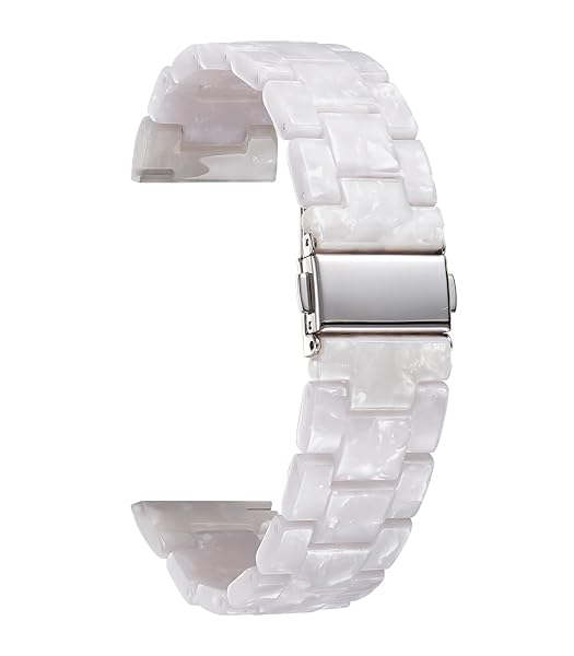 Resin Watch Bands Replacement Straps for Men Women Quick Release Lightweight 20mm Pearl White Fashion Skin-Friendly Smartwatch Band