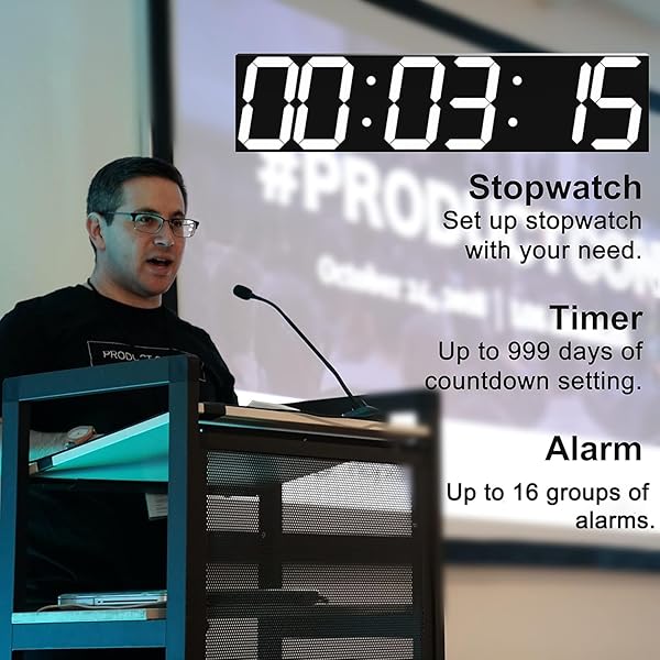 CHKOSDA CHKOSDA Oversize Digital Wall Clock with Remote Control Huge Countdown Timer 27 Inch LED Display Auto Dimmer Date and Temperature White - View 4 of 6