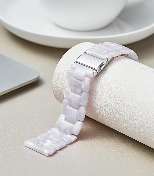 BINLUN Resin Watch Bands Replacement Straps for Men and Women in Pearl White Quick Release Lightweight Fashionable Skin-Friendly 18 20 22mm - View 3 of 7
