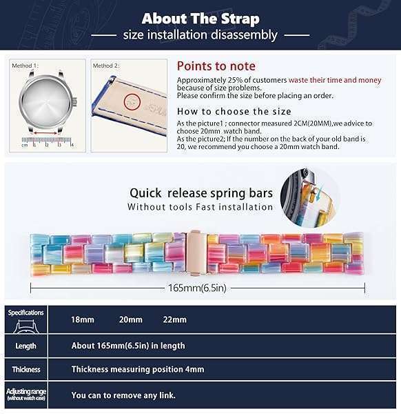 BINLUN Resin Watch Bands for Men & Women - 14 Colors, Quick Release, Lightweight, 18/20/22mm Sizes - Skin-Friendly Smartwatch Straps - View 8 of 9