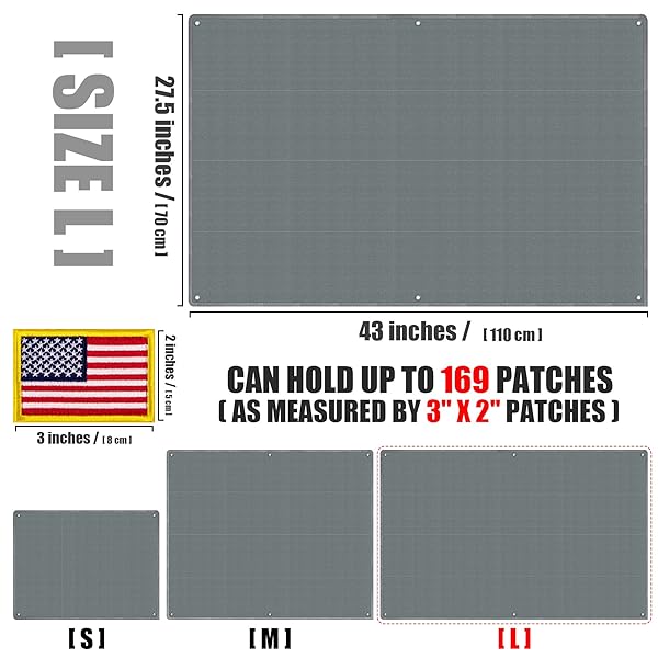 IronSeals IronSeals Tactical Board Patch Organizer Holder 2 Pack with Loop Surface Steel Ring and Flag Patch Gray 110 x 70 CM 43 x 27.5 Inches - View 2 of 6