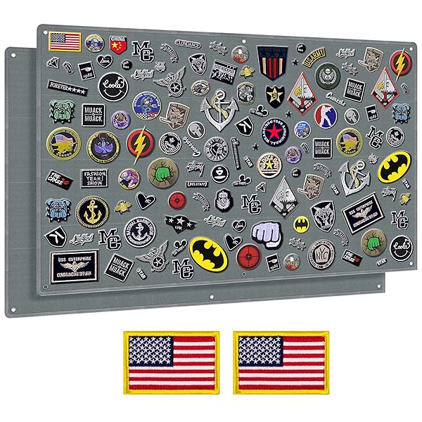 IronSeals IronSeals Tactical Board Patch Organizer Holder 2 Pack with Loop Surface Steel Ring and Flag Patch Gray 110 x 70 CM 43 x 27.5 Inches