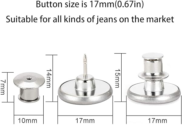 GOLD XIONG PADISHAH 6PCS Instant Button Pin Set for Jeans Replacement Tightening No Sew Adjustable Waist Buttons - View 3 of 7