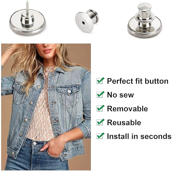 GOLD XIONG PADISHAH 6PCS Instant Button Pin Set for Jeans Replacement Tightening No Sew Adjustable Waist Buttons - View 7 of 7