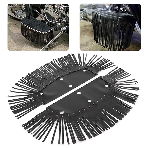 KIMISS KIMISS Motorcycle Floorboard Fringe 2Pcs PU Leather Cover Universal Foot Pedal Tassel Black for Enhanced Style and Comfort - View 5 of 9