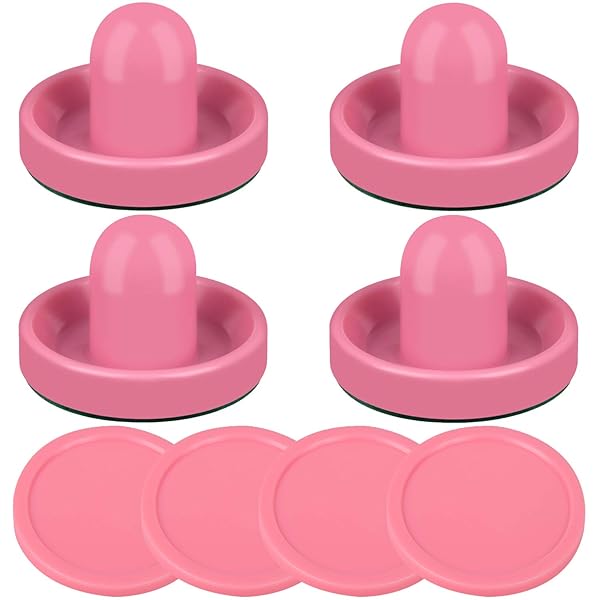 Air Hockey Pushers and Pink Pucks Replacement Set 4 Strikers 4 Pucks for Game Tables Accessories