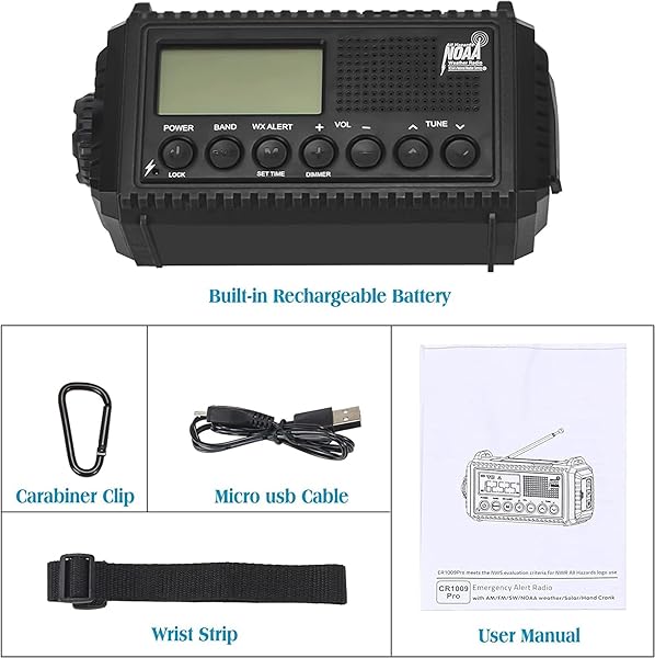 Mesqool Auto NOAA Digital 5000 Weather Radio Portable Emergency Radio with Backlit LCD Solar Hand Crank Phone Charger Camping Flashlight and SOS - View 6 of 6