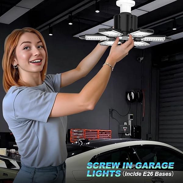 LUCORUSC LUCORUSC 8 Pack 200W Super Bright LED Garage Lights E26 E27 Base 6500K 22000LM Deformable Ceiling Lights for Basement Attic Workshop - View 4 of 7