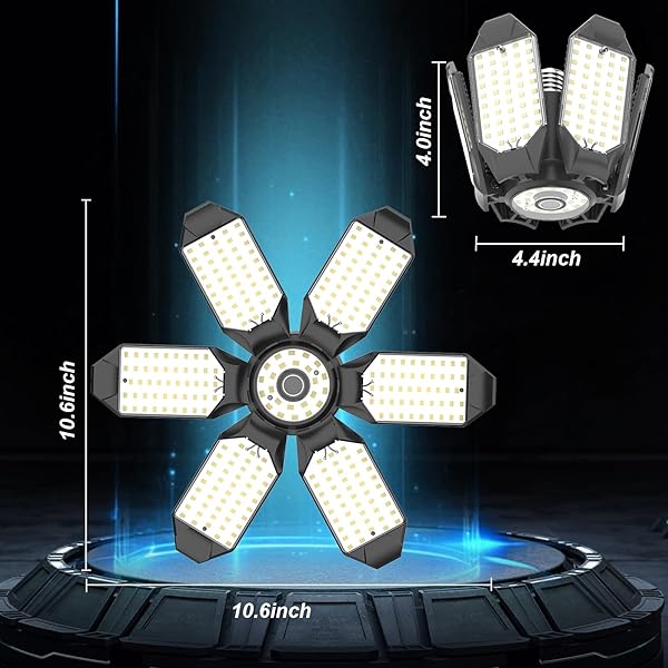 LUCORUSC LUCORUSC 8 Pack 200W Super Bright LED Garage Lights E26 E27 Base 6500K 22000LM Deformable Ceiling Lights for Basement Attic Workshop - View 7 of 7