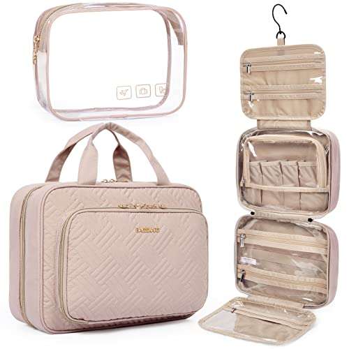 BAGSMART Shop BAGSMART Hanging Toiletry Bag - TSA Approved Makeup Organizer for Full-Sized Toiletries in Medium Pink