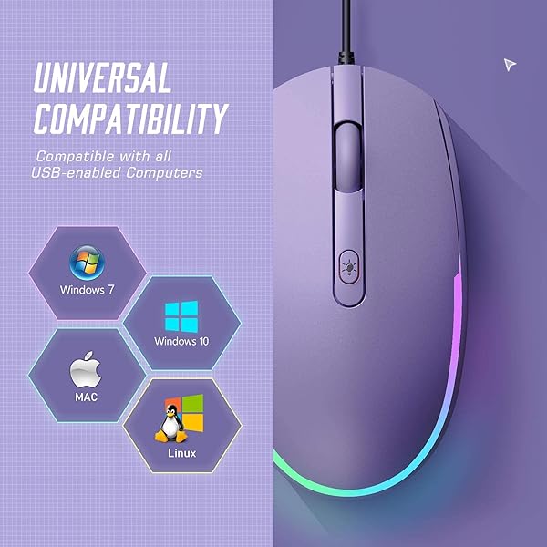 seenda Seenda Wired Mouse USB Computer Mouse with RGB Backlit Optical LED for Laptops Notebooks Chromebook Purple - View 8 of 9