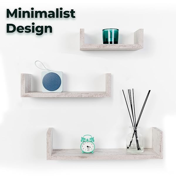 Greenco Greenco Set of 3 Floating U Shelves Easy to Assemble Wall Mount Shelves for Bedrooms and Living Rooms Rustic White Finish - View 5 of 7