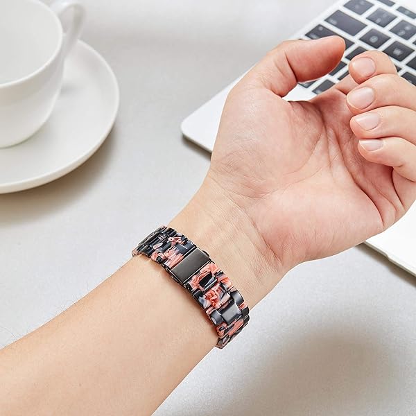 BINLUN BINLUN Lightweight Resin Apple Watch Bands 44mm 45mm 46mm 49mm 42mm for Men Women Black Flower Compatible with iWatch Series 1 to 10 - View 4 of 9