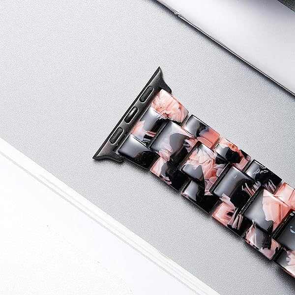 BINLUN BINLUN Lightweight Resin Apple Watch Bands 44mm 45mm 46mm 49mm 42mm for Men Women Black Flower Compatible with iWatch Series 1 to 10 - View 5 of 9