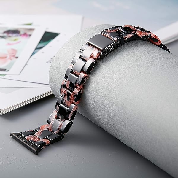 BINLUN BINLUN Lightweight Resin Apple Watch Bands 44mm 45mm 46mm 49mm 42mm for Men Women Black Flower Compatible with iWatch Series 1 to 10 - View 6 of 9