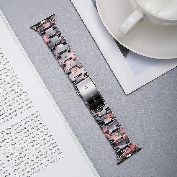 BINLUN BINLUN Lightweight Resin Apple Watch Bands 44mm 45mm 46mm 49mm 42mm for Men Women Black Flower Compatible with iWatch Series 1 to 10 - View 8 of 9