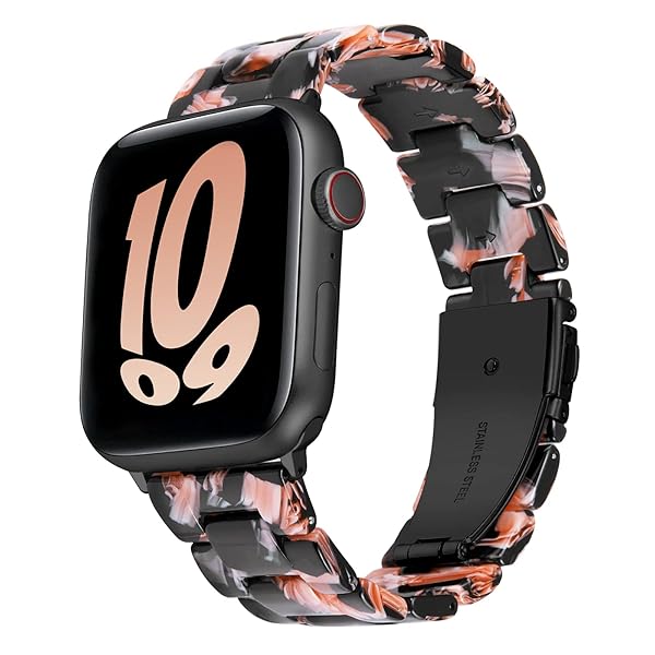 BINLUN BINLUN Lightweight Resin Apple Watch Bands 44mm 45mm 46mm 49mm 42mm for Men Women Black Flower Compatible with iWatch Series 1 to 10