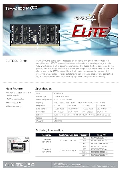 TEAMGROUP Upgrade Your Laptop with TEAMGROUP Elite 16GB DDR4 3200MHz RAM Kit - Unbuffered Non-ECC SODIMM Memory Module - View 7 of 9