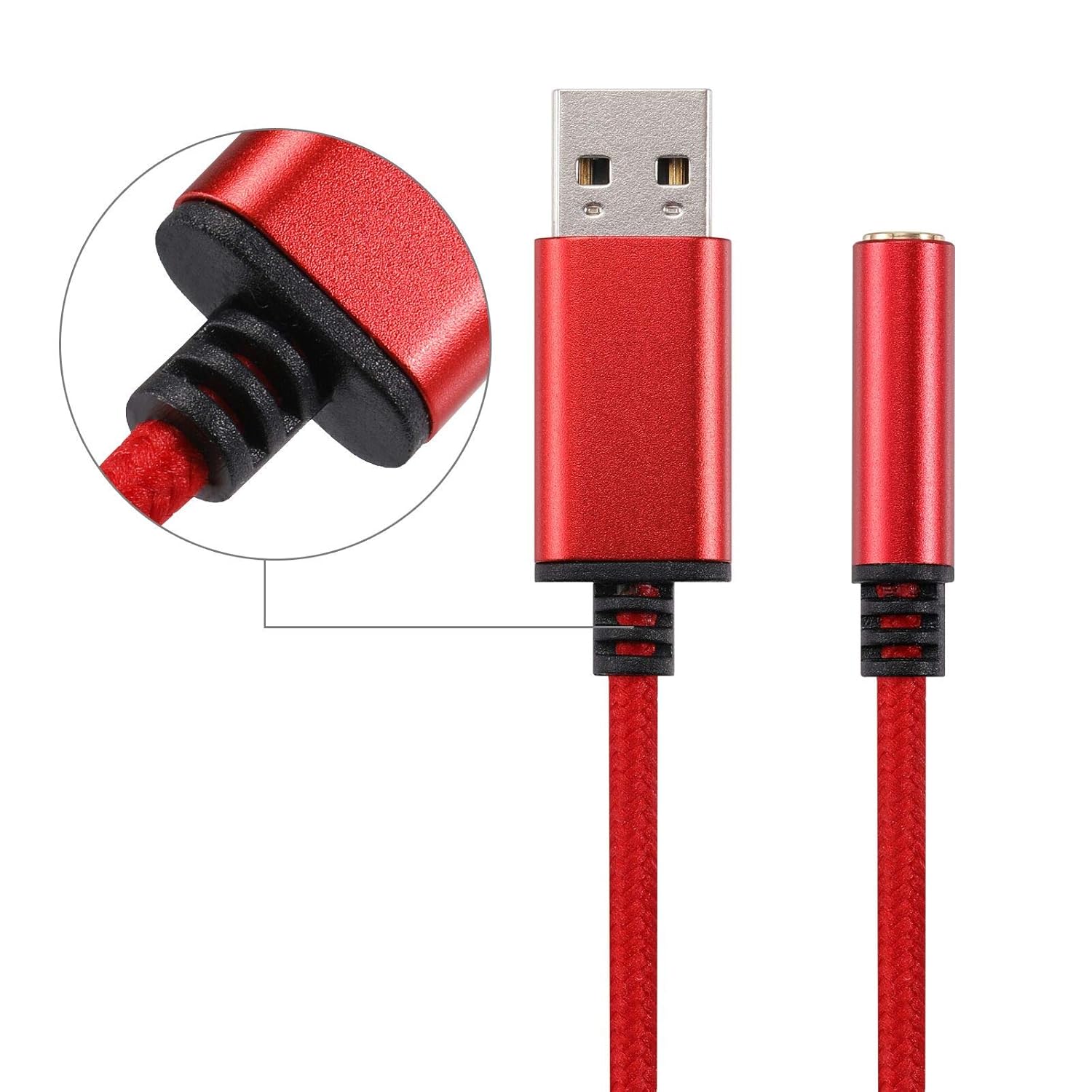 EARLA TEC USB to 3.5 mm Jack Audio Headset Adapter Cable 0.6 Feet Compatible with Laptop PC Mac PS4 Desktops Red - View 2 of 3
