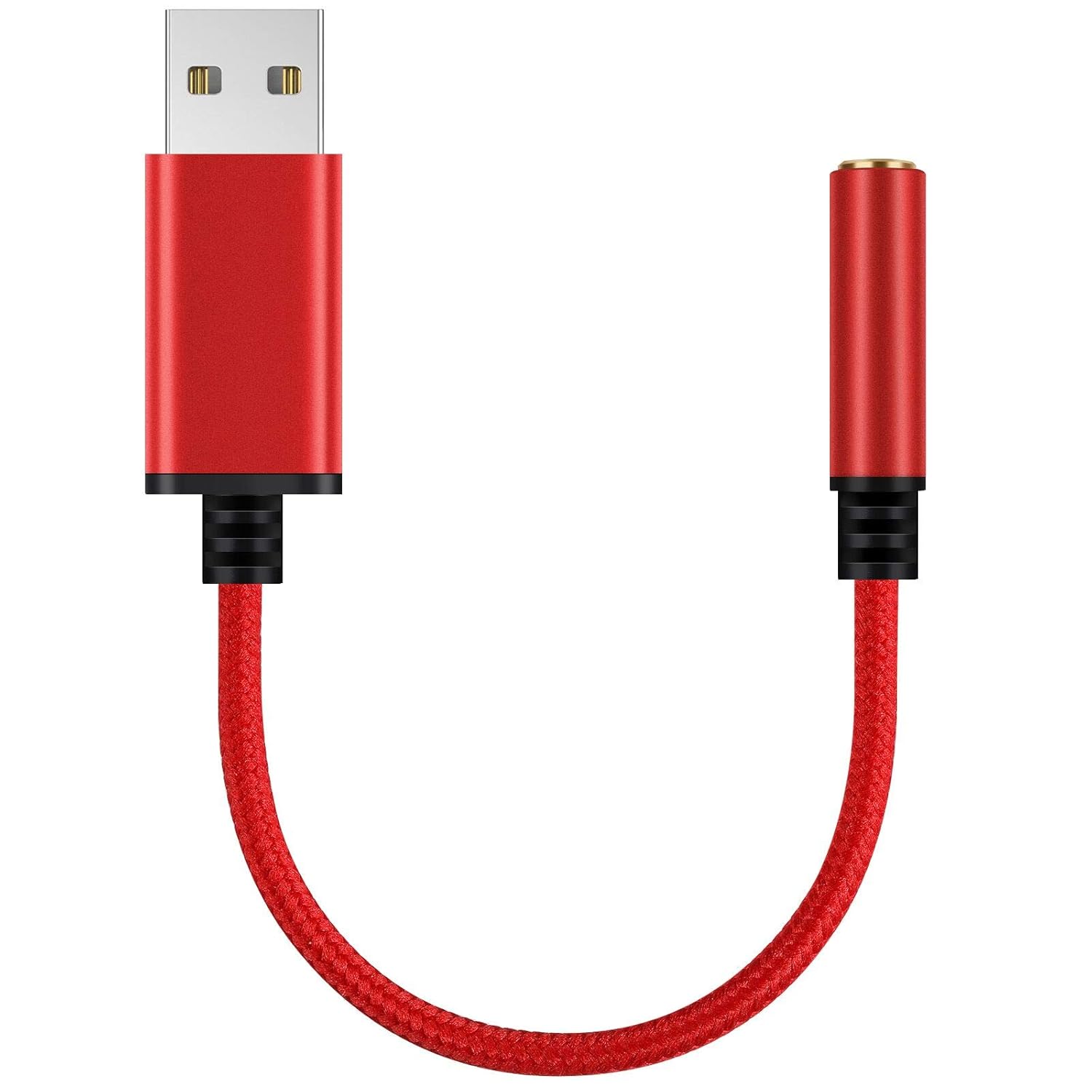 EARLA TEC USB to 3.5 mm Jack Audio Headset Adapter Cable 0.6 Feet Compatible with Laptop PC Mac PS4 Desktops Red