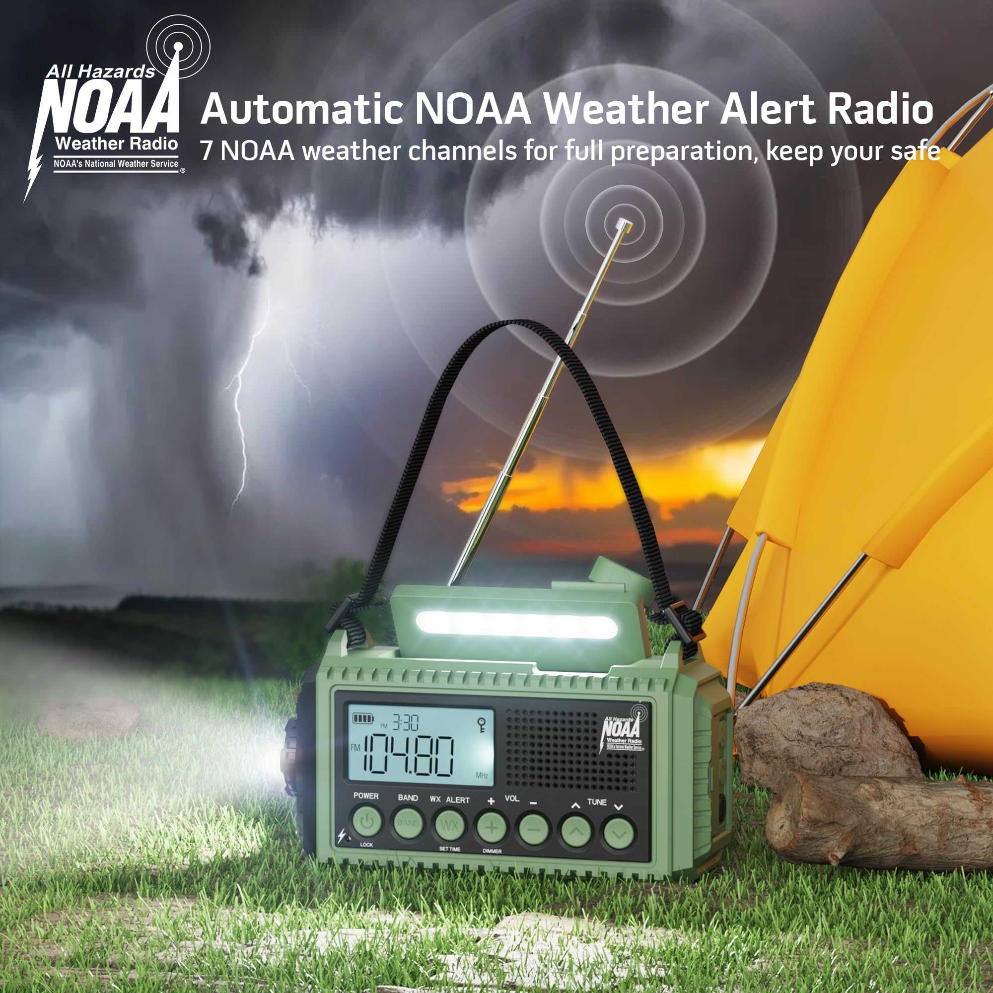 Emergency Weather Radio Solar Hand Crank AM FM NOAA Portable with LCD Display SOS Flashlight Reading Lamp and Cellphone Charger - View 2 of 8