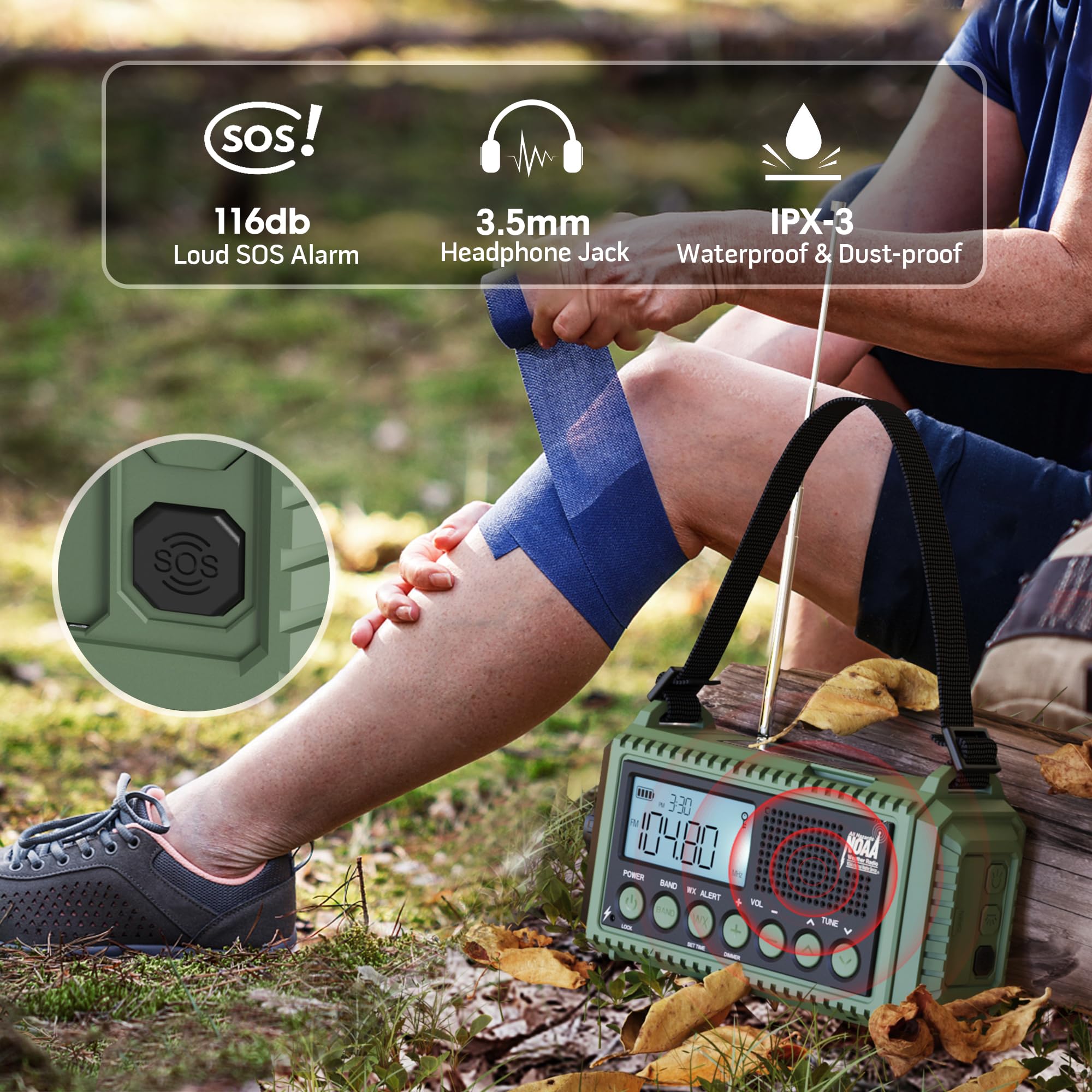 Emergency Weather Radio Solar Hand Crank AM FM NOAA Portable with LCD Display SOS Flashlight Reading Lamp and Cellphone Charger - View 5 of 8