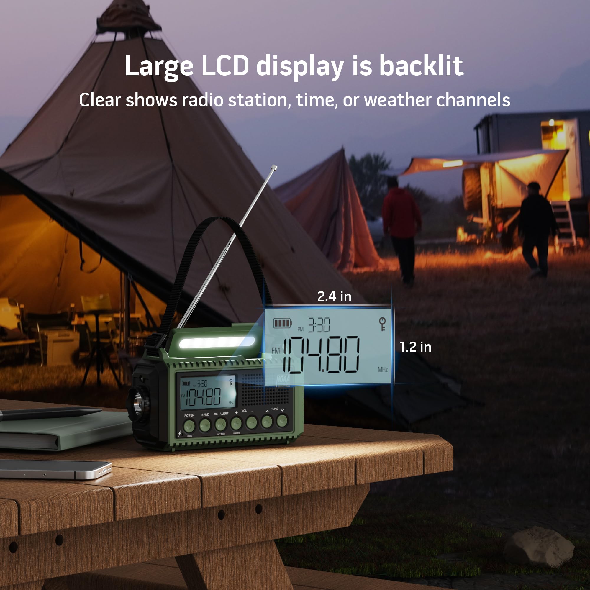 Emergency Weather Radio Solar Hand Crank AM FM NOAA Portable with LCD Display SOS Flashlight Reading Lamp and Cellphone Charger - View 7 of 8