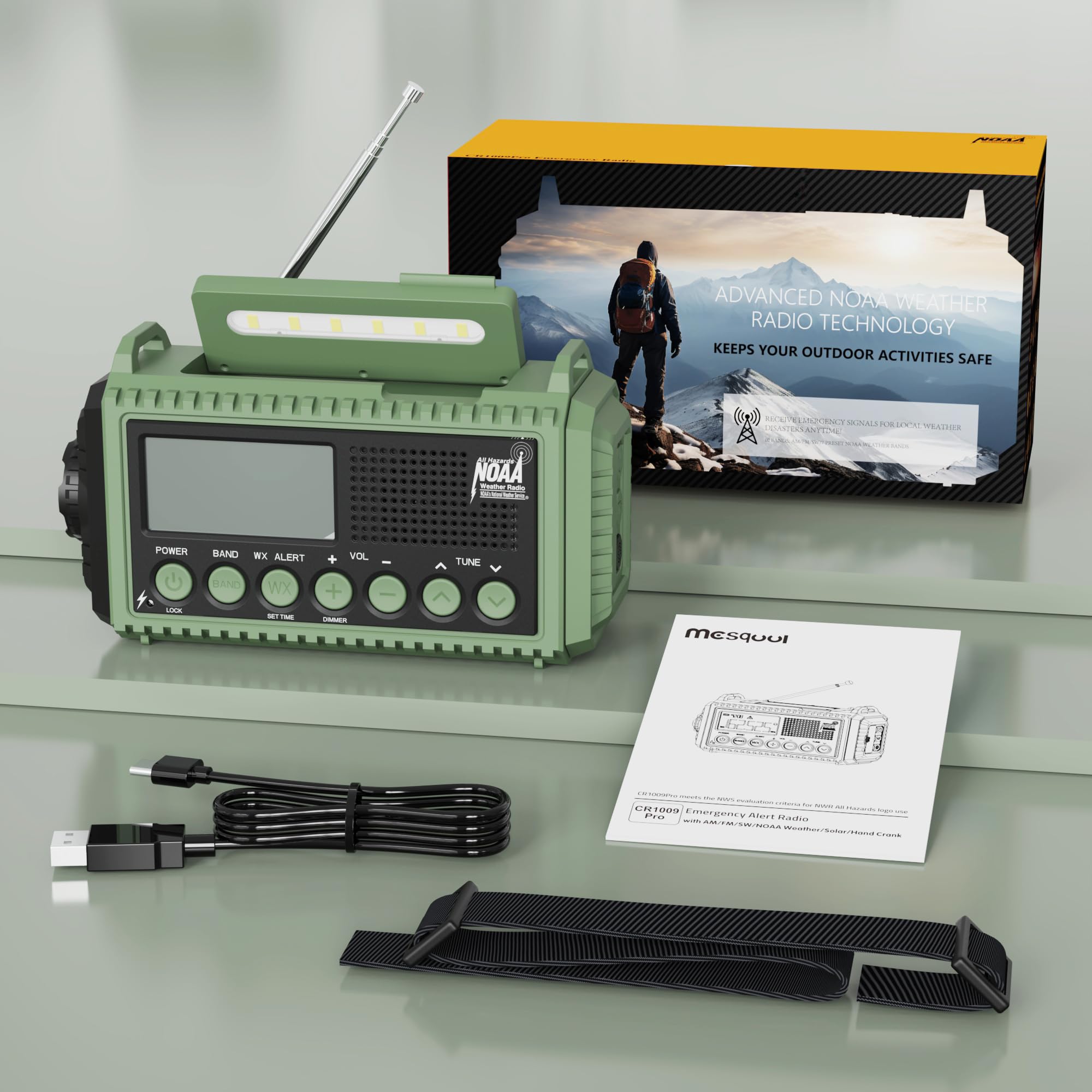 Emergency Weather Radio Solar Hand Crank AM FM NOAA Portable with LCD Display SOS Flashlight Reading Lamp and Cellphone Charger - View 8 of 8