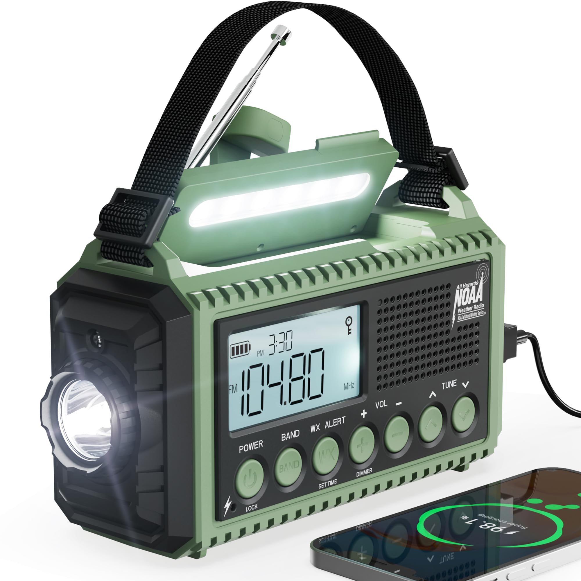 Emergency Weather Radio Solar Hand Crank AM FM NOAA Portable with LCD Display SOS Flashlight Reading Lamp and Cellphone Charger