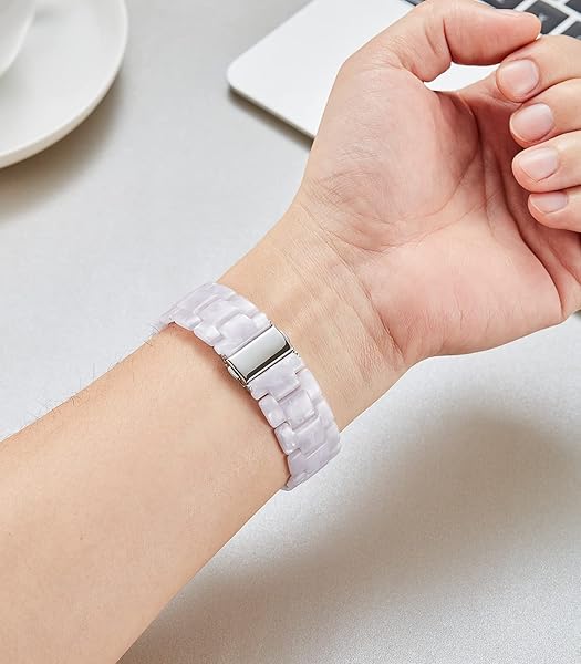 BINLUN BINLUN Lightweight Resin Apple Watch Bands 38mm 40mm 41mm 42mm 46mm for Men Women Pearl White Compatible with iWatch Series 1 to 10 - View 4 of 5